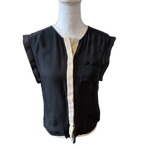 Parker Silk Chiffon Sleeveless Top Black M - Picture 1 of 6